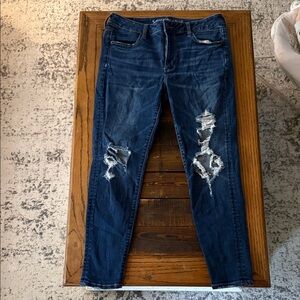 American Eagle Outfitters Dark Blue Distressed Jeggings- size 12 short high rise